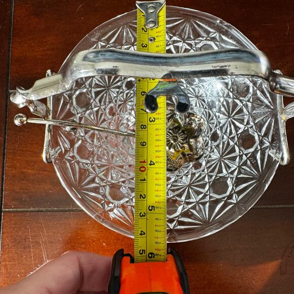 VTG Queen Anne Cut Glass Starburst Silver Plate Spoon Holder Relish Dish 3pcs - Picture 14 of 15